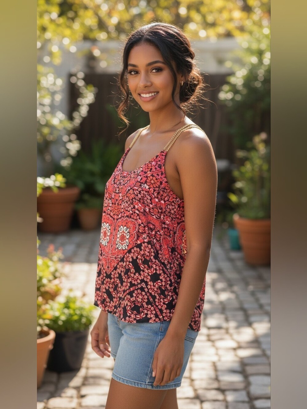 XOXO Boho Paisley Chain-Strap Racerback Tank Top